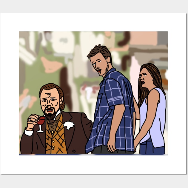 Drinking Leo and Distracted Boyfriend Meme Wall Art by ellenhenryart